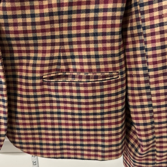 Merina Single Button Plaid Lined Blazer cranberry red,‎ navy & tan Size 12 - Picture 3 of 6